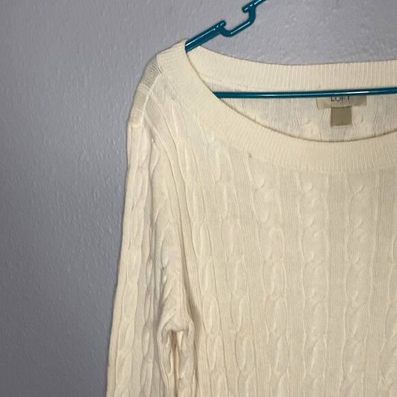Loft Off White Crew Neck Cable Knit Sweater Size Large - Picture 8 of 10